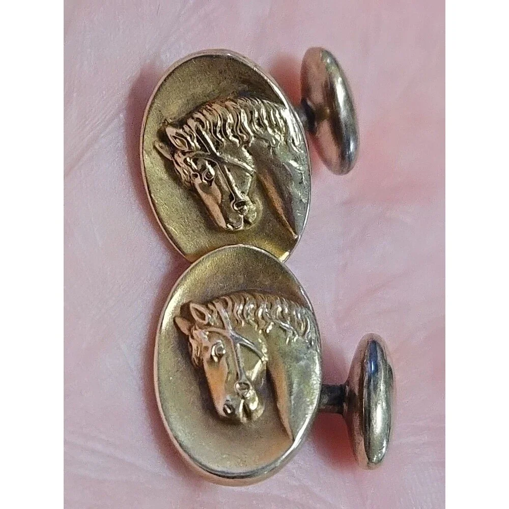 Antique Gold Filled Repousse Horse Riding Equestrian Cuff Links Cufflinks